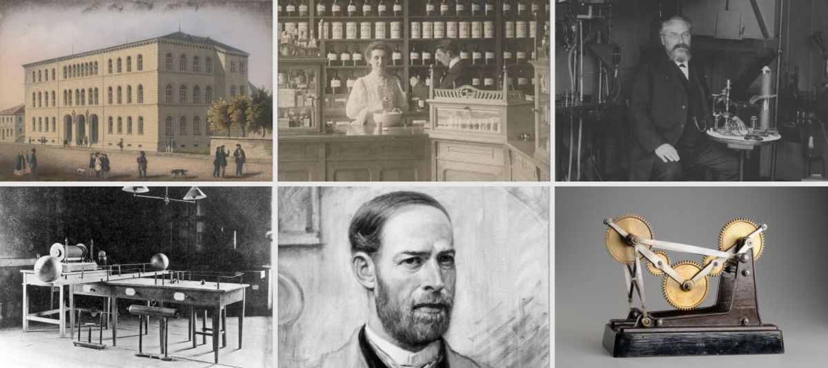 Collage aus historischen Persönlichkeiten und Einrichtungen des KIT