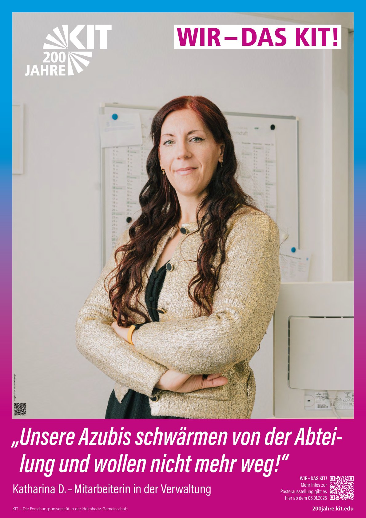 Mitarbeiterin des KIT im Porträt, Zitat über Azubis und Begeisterung für die Verwaltung.